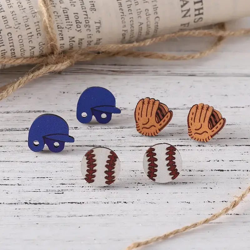 Baseball Triple Set of Earrings