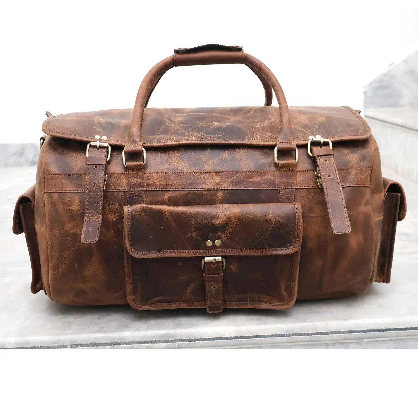 Flap Leather Duffle Bag Travel Weekend Overnight Bag