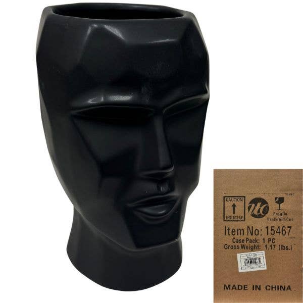 Matte Black Ceramic Geo Style Vase/Planter