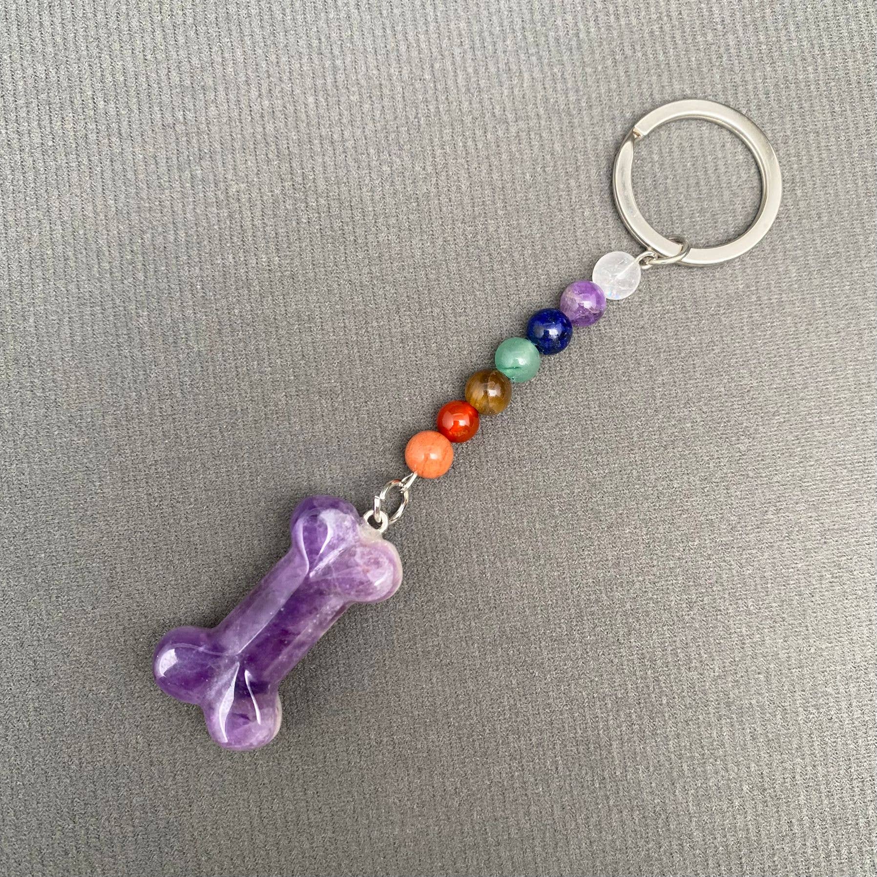 Bone Shape Stone Beaded Keychain