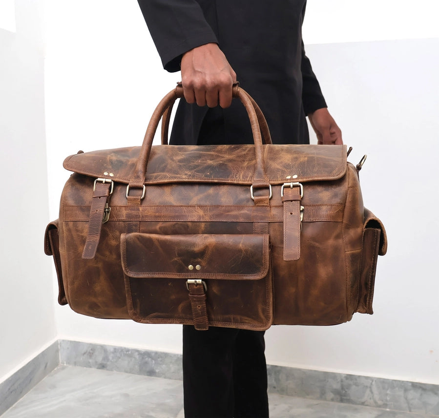 Flap Leather Duffle Bag Travel Weekend Overnight Bag