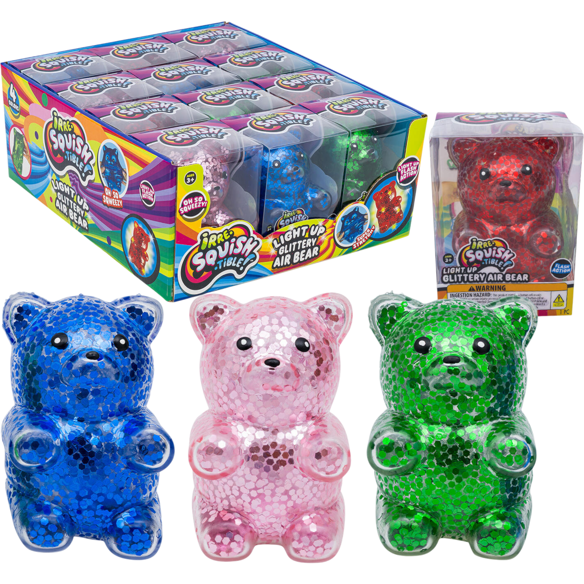 Ja-Ru Irre-Squish-Tible Light Up Glittery Air Bear Fidget Toy