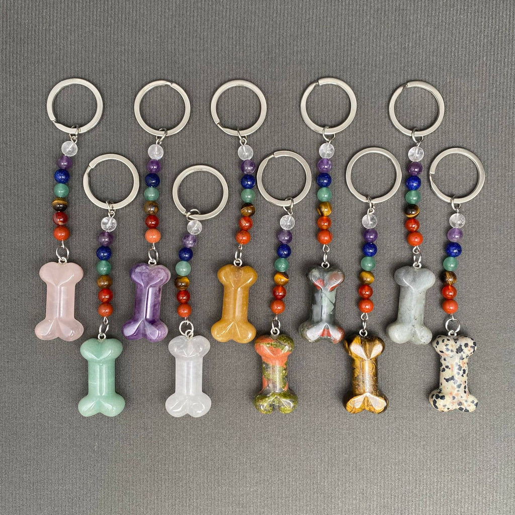 Bone Shape Stone Beaded Keychain