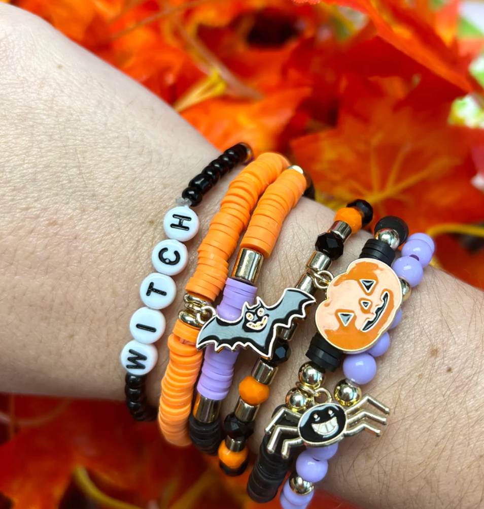 Witch Charm Halloween Stretchy Bracelet Set