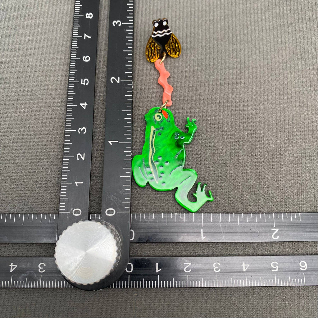 Frog Eating Flies Acrylic Post Earrings - YK
