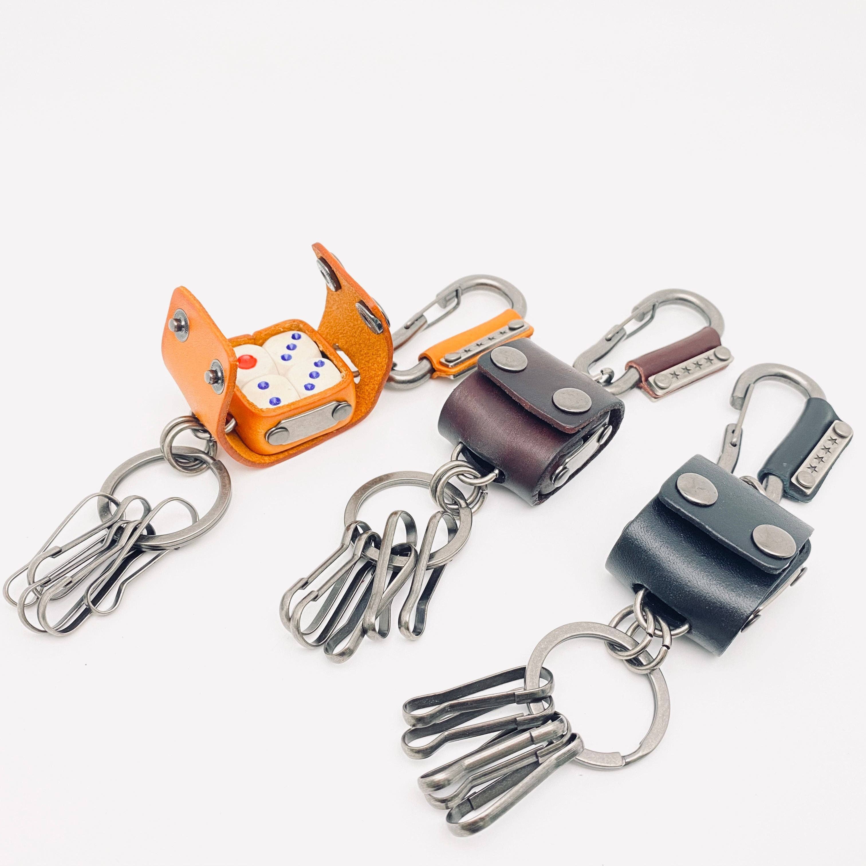 Vintage Leather Keychain with 4 Dices