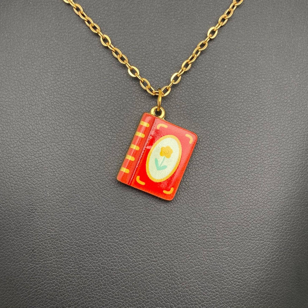 Multi Style Enamel Book 18K Golden S.Steel Necklace - FGS