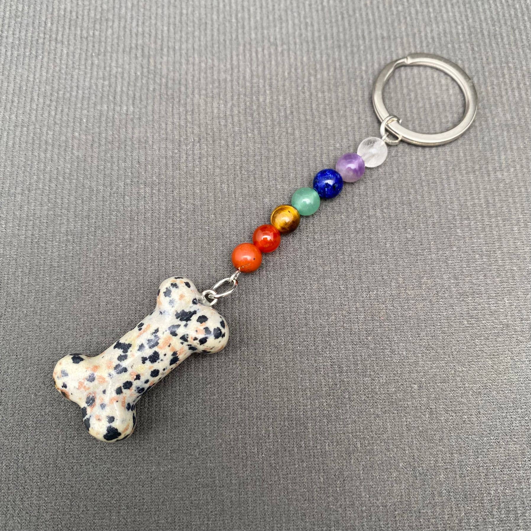 Bone Shape Stone Beaded Keychain