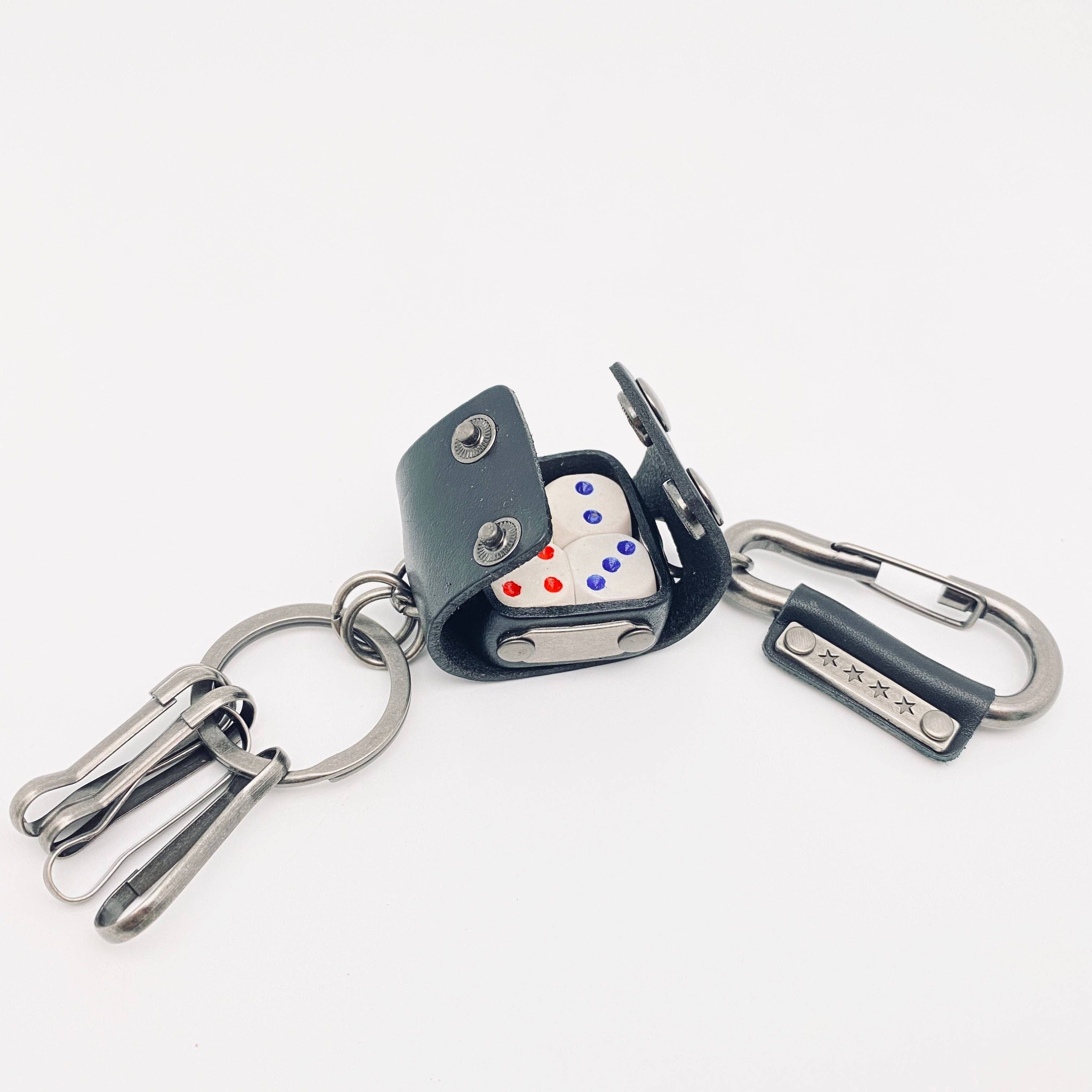 Vintage Leather Keychain with 4 Dices