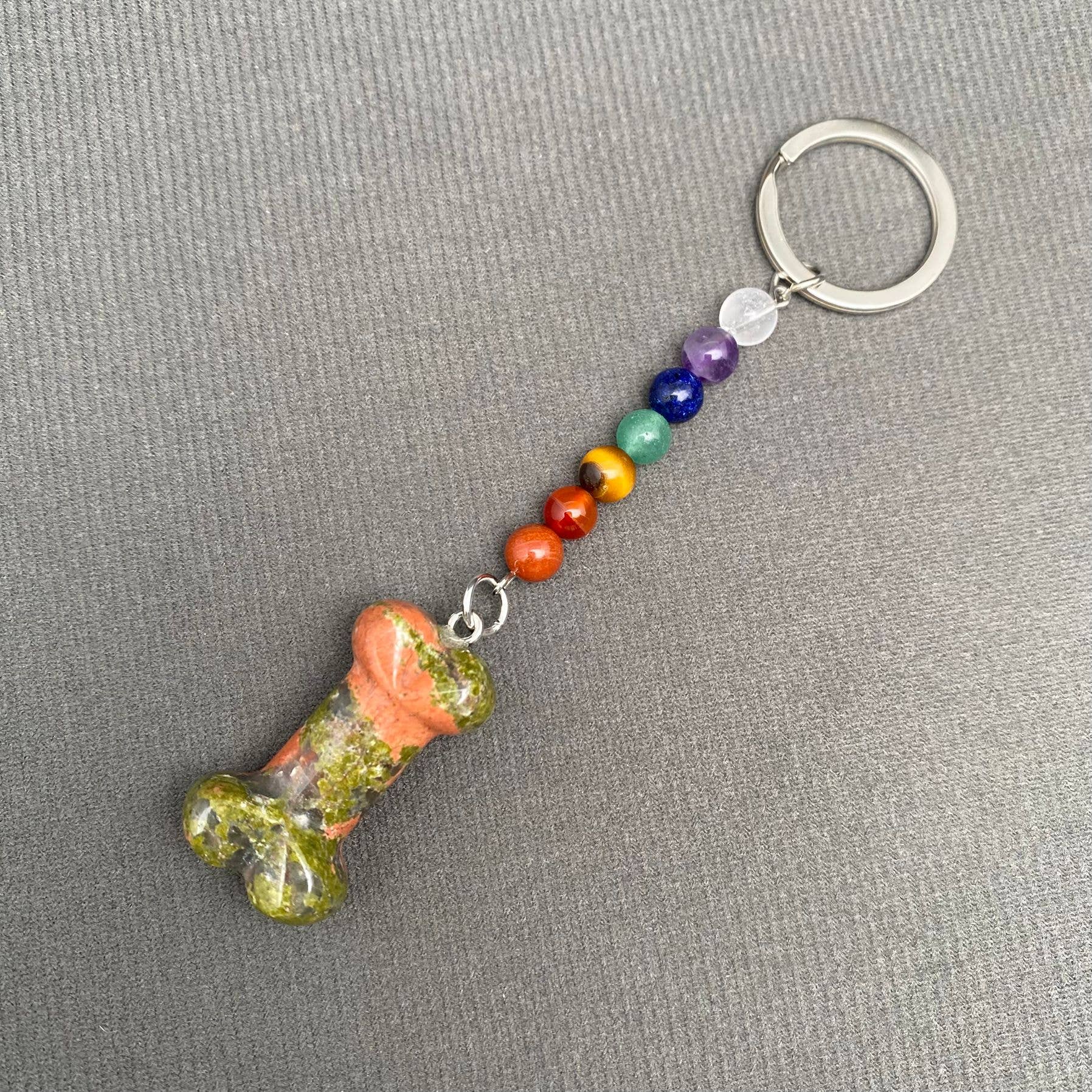 Bone Shape Stone Beaded Keychain