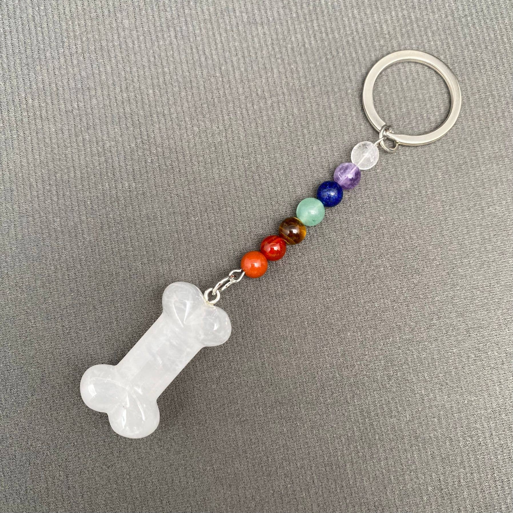 Bone Shape Stone Beaded Keychain