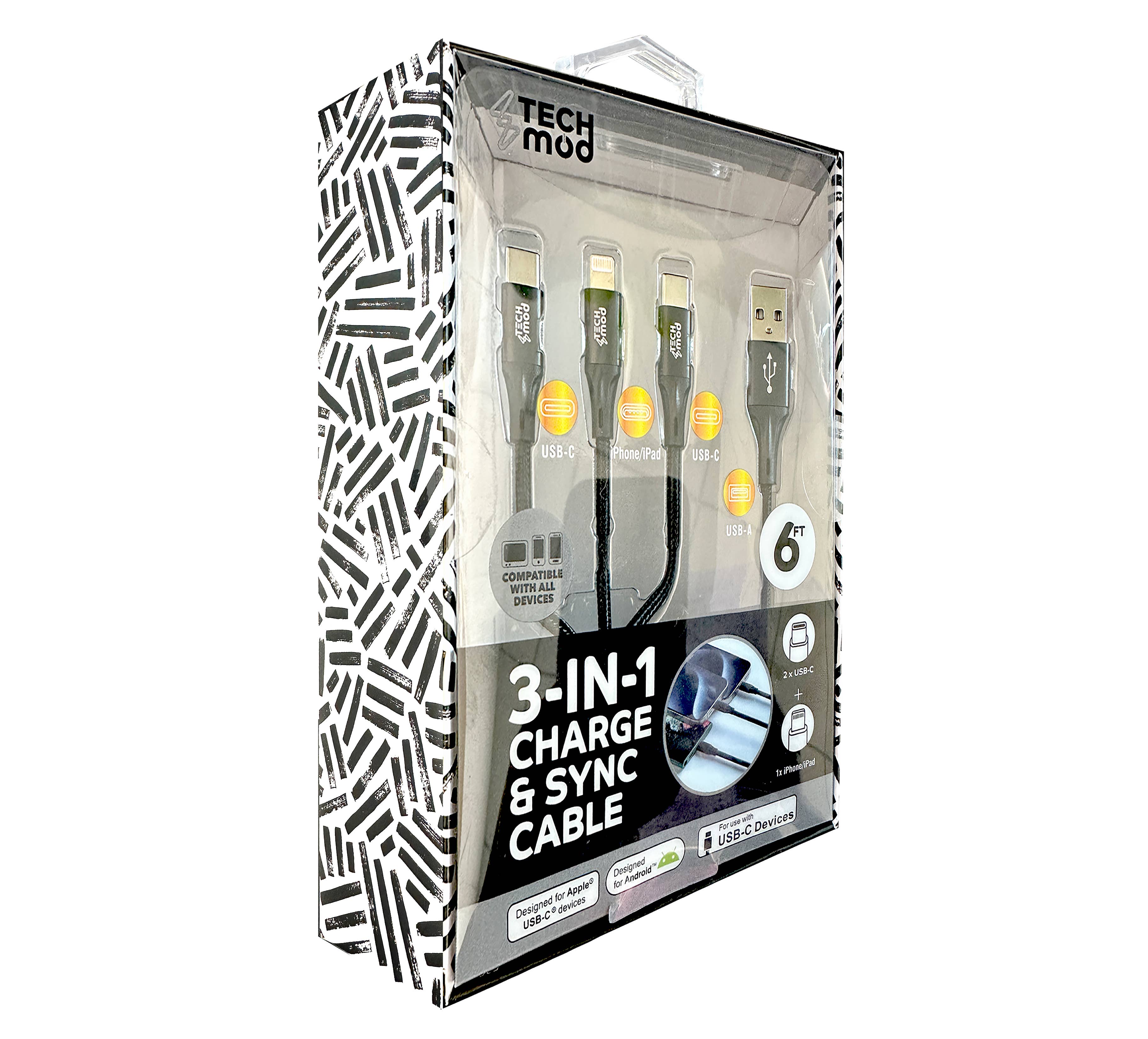 3-in-1 Cable For IPhone/Ipad & Android Devices - Retail Pack