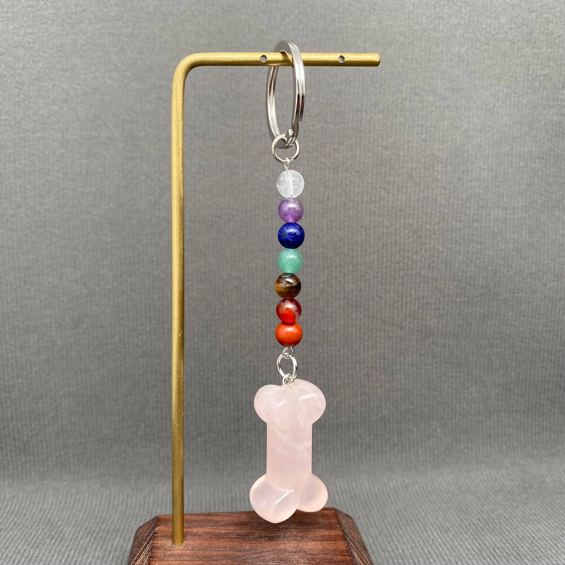 Bone Shape Stone Beaded Keychain