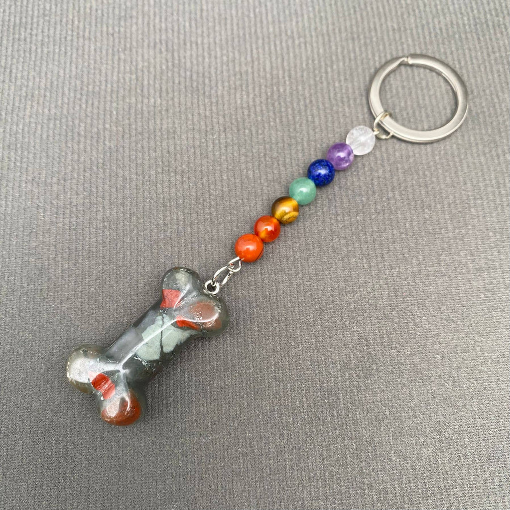 Bone Shape Stone Beaded Keychain