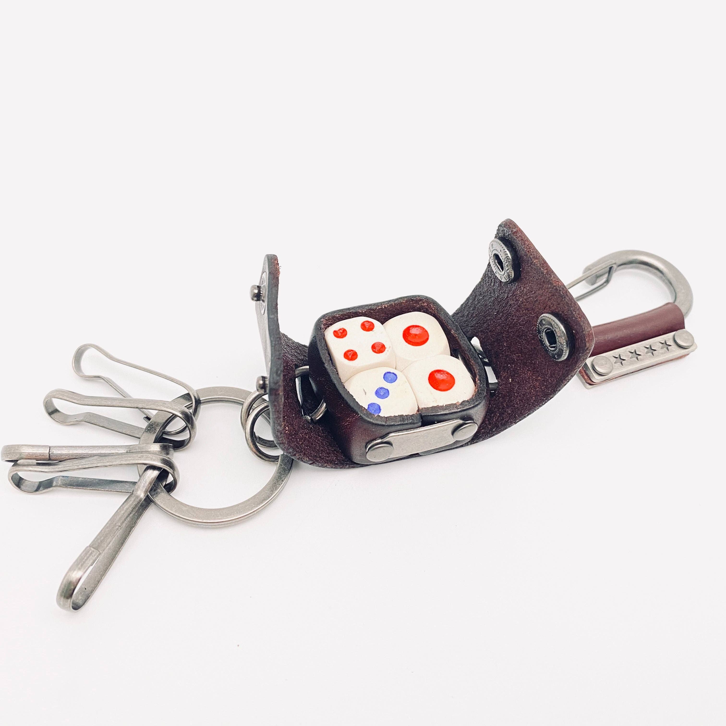 Vintage Leather Keychain with 4 Dices