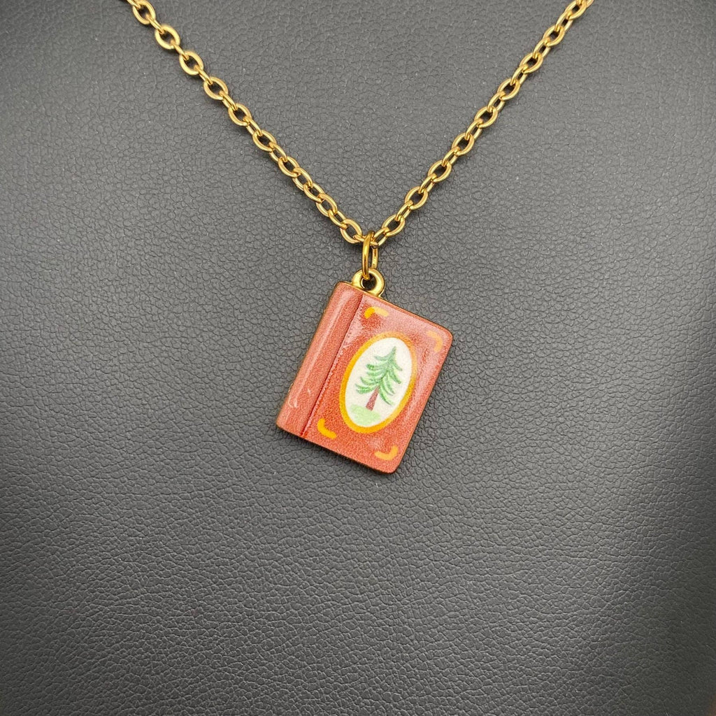 Multi Style Enamel Book 18K Golden S.Steel Necklace - FGS