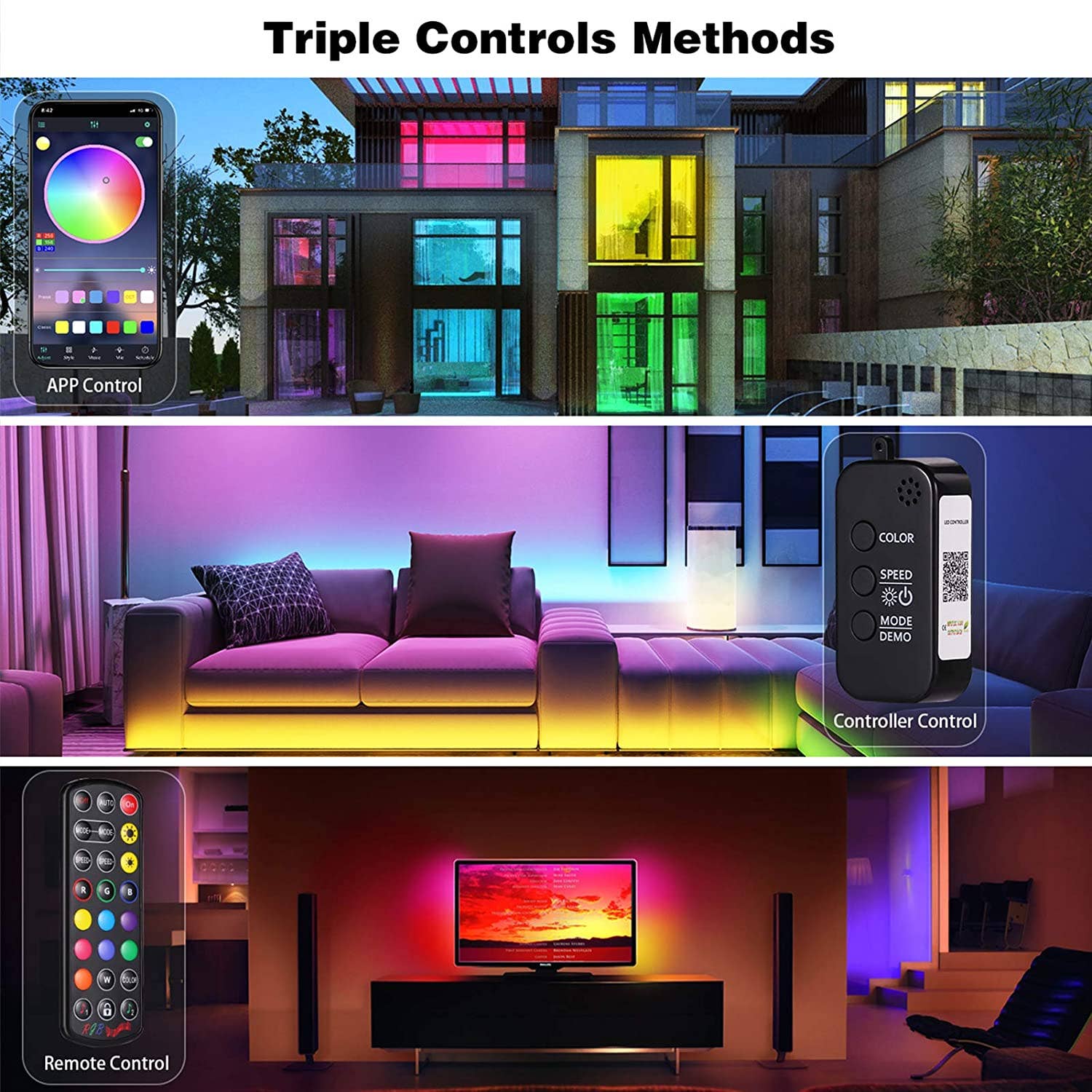 Sound Activated Multi-Color LED Light Strips- 15/20/30/50 ft
