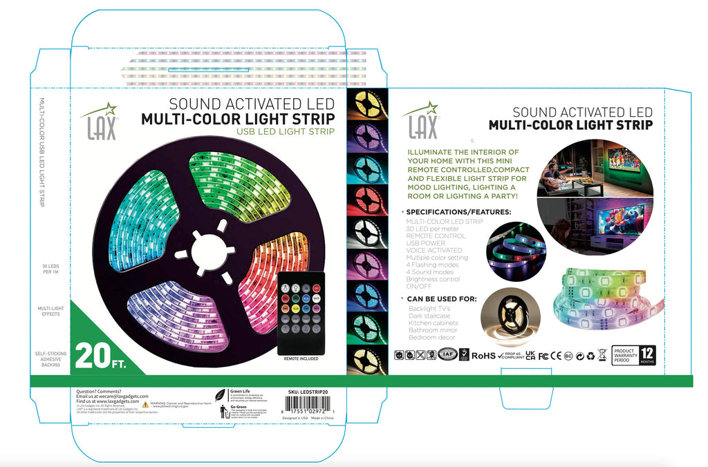 Sound Activated Multi-Color LED Light Strips- 15/20/30/50 ft
