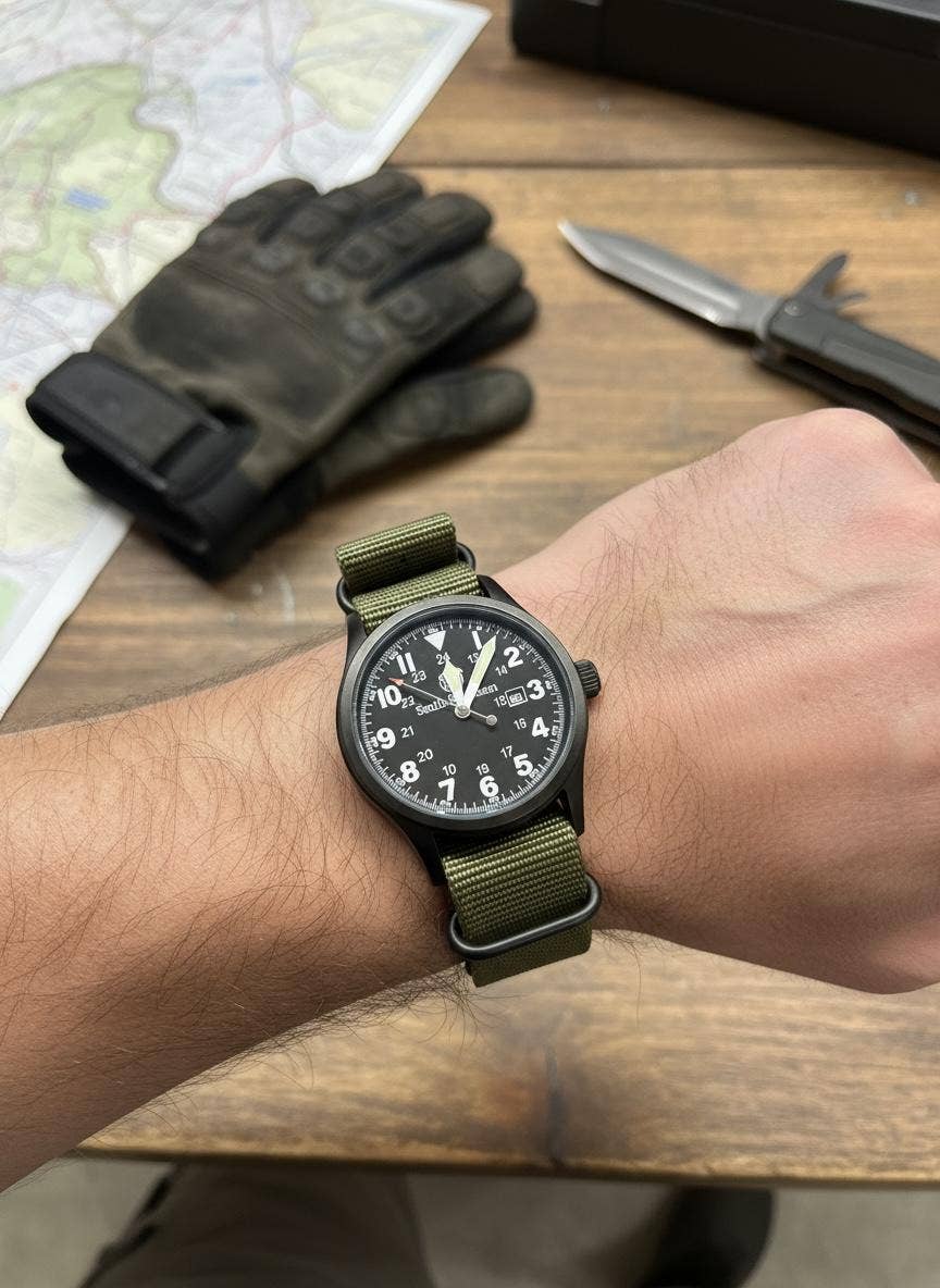 42MM Black Military Watch- 3 Nato Military Straps