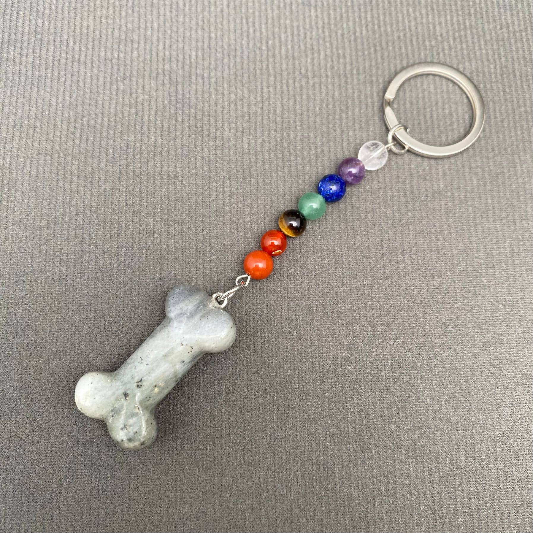 Bone Shape Stone Beaded Keychain