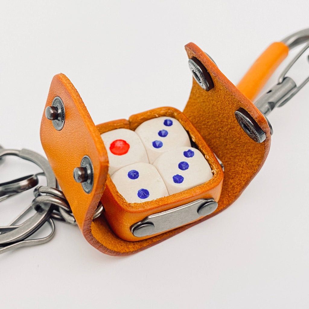 Vintage Leather Keychain with 4 Dices